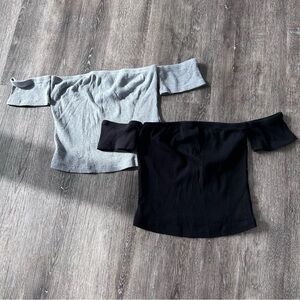 Size small Off-Shoulder Ribbed Top Duo - Black & Light Gray